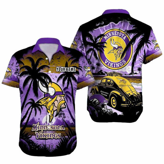 Personalized Minnesota Vikings Helmet And Car Hawaiian Shirt - Moonbestprint