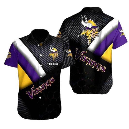 Personalized Minnesota Vikings Hexagon Huddle Hawaiian Shirt - Moonbestprint
