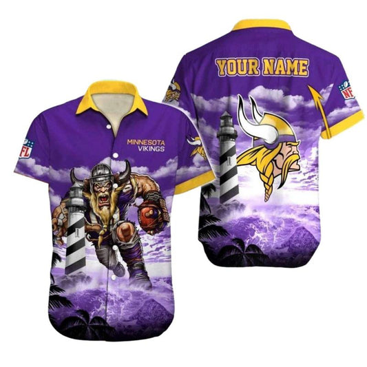 Personalized Minnesota Vikings Lighthouse Viking Warrior Hawaiian Shirt - Moonbestprint