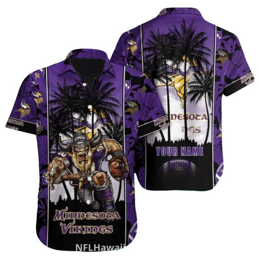 Personalized Minnesota Vikings Logo And Fierce Warrior Hawaiian Shirt - Moonbestprint