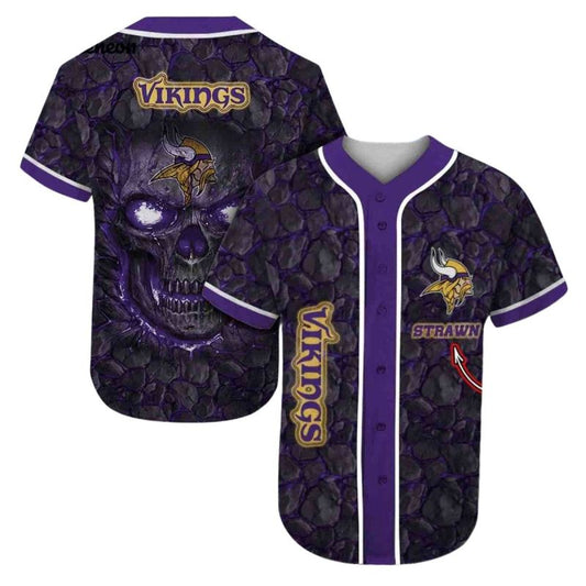Personalized Minnesota Vikings Logo And Lava Skull Baseball Jersey - Moonbestprint