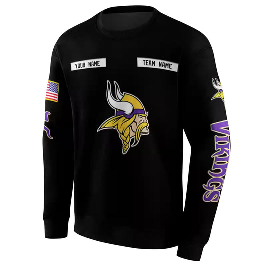 Personalized Minnesota Vikings Logo And Punisher Skull Black AOP Sweatshirt - Moonbestprint