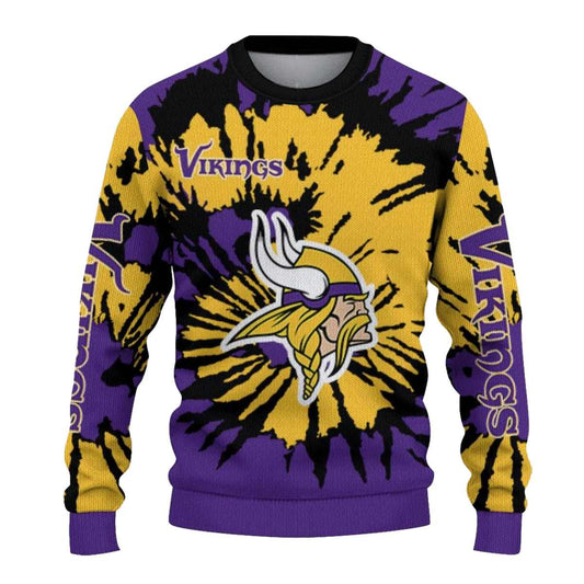 Personalized Minnesota Vikings Logo Burst Swirl Purple And Yellow AOP Sweatshirt - Moonbestprint