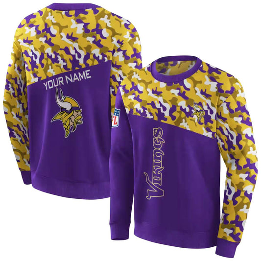 Personalized Minnesota Vikings Logo Camo And Purple Pattern AOP Sweatshirt - Moonbestprint