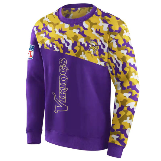 Personalized Minnesota Vikings Logo Camo And Purple Pattern AOP Sweatshirt - Moonbestprint
