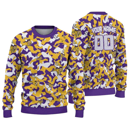 Personalized Minnesota Vikings Logo Camouflage Motif AOP Sweatshirt - Moonbestprint