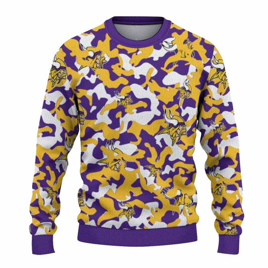 Personalized Minnesota Vikings Logo Camouflage Motif AOP Sweatshirt - Moonbestprint