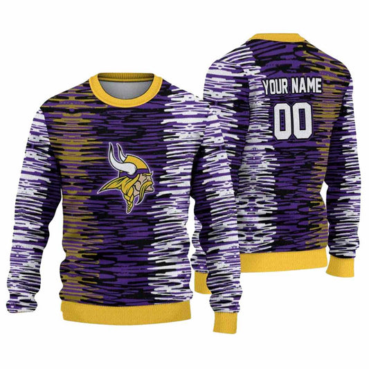 Personalized Minnesota Vikings Logo Camouflage Stripe Purple white AOP Sweatshirt - Moonbestprint