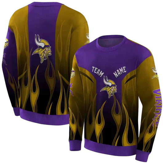 Personalized Minnesota Vikings Logo Flame Design Purple AOP Sweatshirt - Moonbestprint