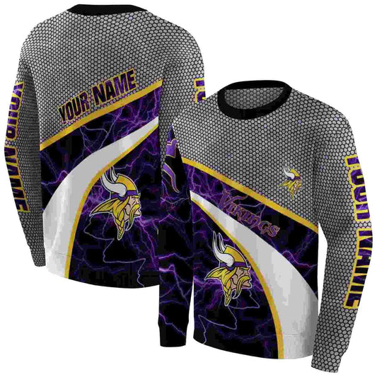 Personalized Minnesota Vikings Logo Hexagonal Mesh Purple Black Gray AOP Sweatshirt - Moonbestprint