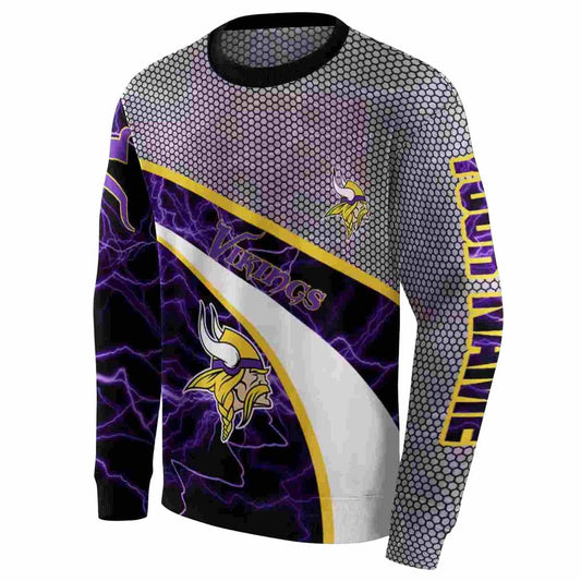 Personalized Minnesota Vikings Logo Hexagonal Mesh Purple Black Gray AOP Sweatshirt - Moonbestprint