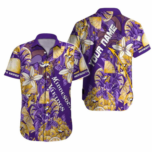 Personalized Minnesota Vikings Logo In My Heart Floral Pattern Hawaiian Shirt - Moonbestprint