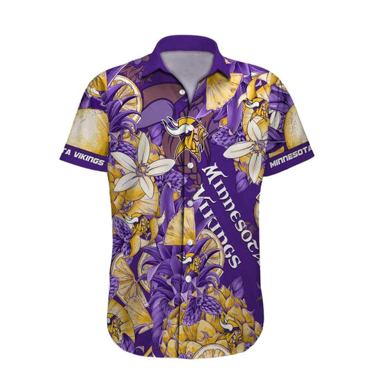 Personalized Minnesota Vikings Logo In My Heart Floral Pattern Hawaiian Shirt - Moonbestprint