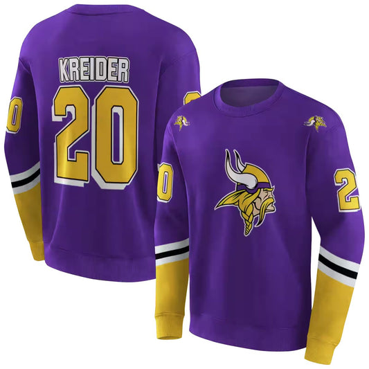 Personalized Minnesota Vikings Logo In My Heart Striped Yellow Purple AOP Sweatshirt - Moonbestprint