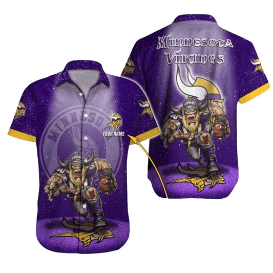 Personalized Minnesota Vikings Logo In My Heart With Mascot Jersey Hawaiian Shirt - Moonbestprint