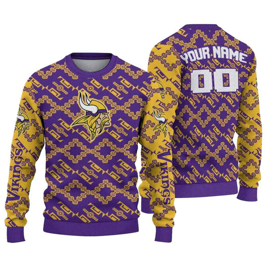 Personalized Minnesota Vikings Logo Lattice Gridwork Purple AOP Sweatshirt - Moonbestprint