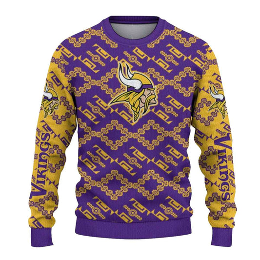 Personalized Minnesota Vikings Logo Lattice Gridwork Purple AOP Sweatshirt - Moonbestprint
