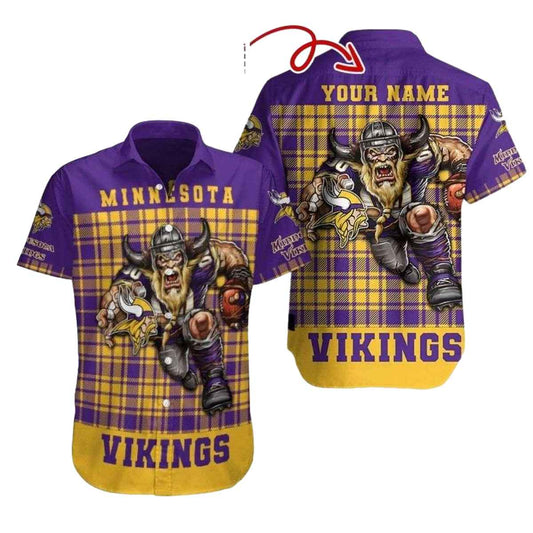 Personalized Minnesota Vikings Logo Lover And Mascot Hawaiian Shirt - Moonbestprint