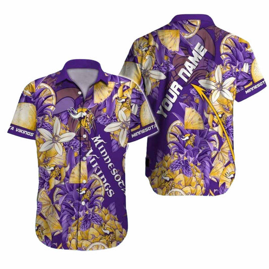 Personalized Minnesota Vikings Logo Lover Purple And Gold Floral Hawaiian Shirt - Moonbestprint