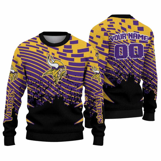 Personalized Minnesota Vikings Logo Pixel Flow Purple Black AOP Sweatshirt - Moonbestprint