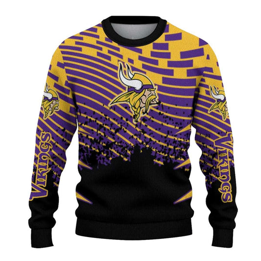 Personalized Minnesota Vikings Logo Pixel Flow Purple Black AOP Sweatshirt - Moonbestprint