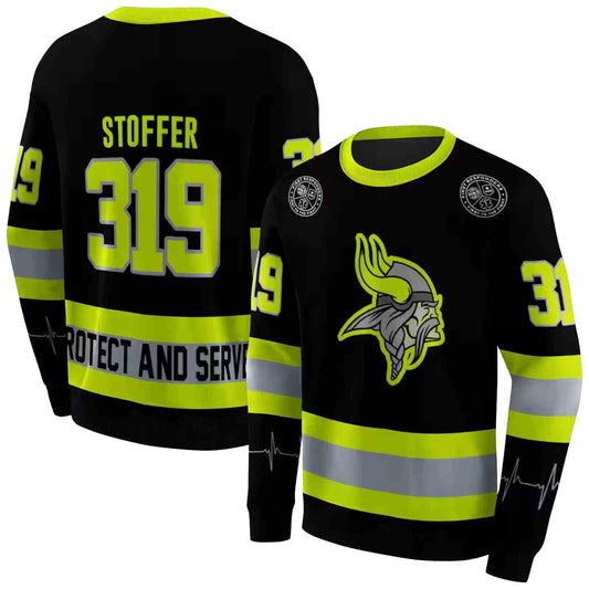 Personalized Minnesota Vikings Logo Safety Motif Black Neon Green AOP Sweatshirt - Moonbestprint