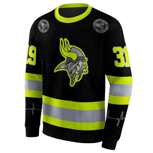Personalized Minnesota Vikings Logo Safety Motif Black Neon Green AOP Sweatshirt - Moonbestprint