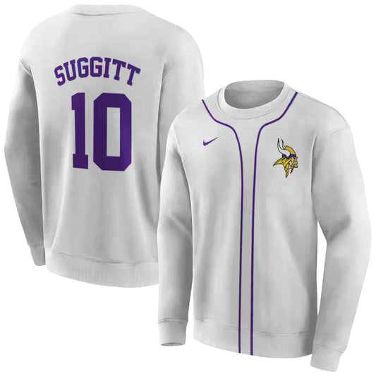Personalized Minnesota Vikings Logo Sporty Stripe White AOP Sweatshirt - Moonbestprint