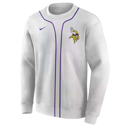 Personalized Minnesota Vikings Logo Sporty Stripe White AOP Sweatshirt - Moonbestprint
