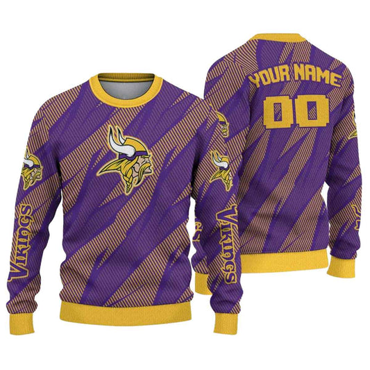 Personalized Minnesota Vikings Logo Stripe Motion Purple AOP Sweatshirt - Moonbestprint