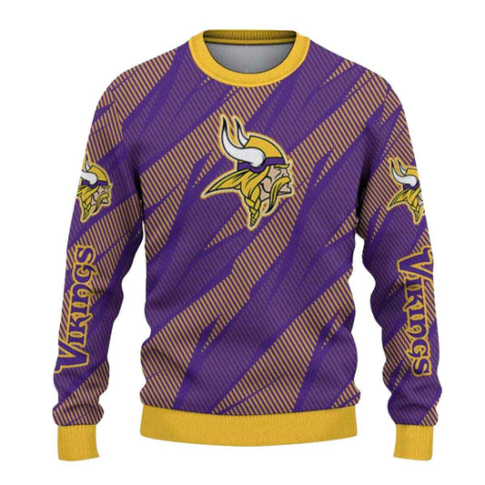 Personalized Minnesota Vikings Logo Stripe Motion Purple AOP Sweatshirt - Moonbestprint