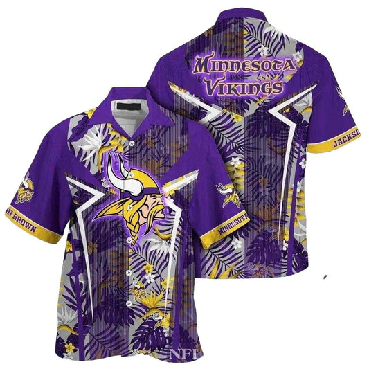 Personalized Minnesota Vikings Logo Tropical Tackle Hawaiian Shirt - Moonbestprint