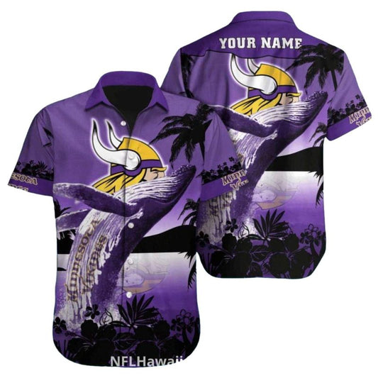 Personalized Minnesota Vikings Majestic Whale Tropical Purple Hawaiian Shirt - Moonbestprint