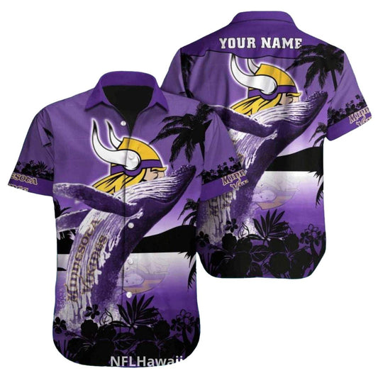Personalized Minnesota Vikings Majestic Whale Tropical Purple Hawaiian Shirt - Moonbestprint