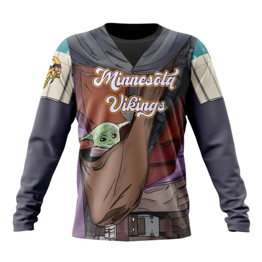 Personalized Minnesota Vikings Mandalorian And Baby Yoda AOP Sweatshirt - Moonbestprint