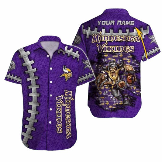 Personalized Minnesota Vikings Mascot And Ball Pattern Hawaiian Shirt - Moonbestprint