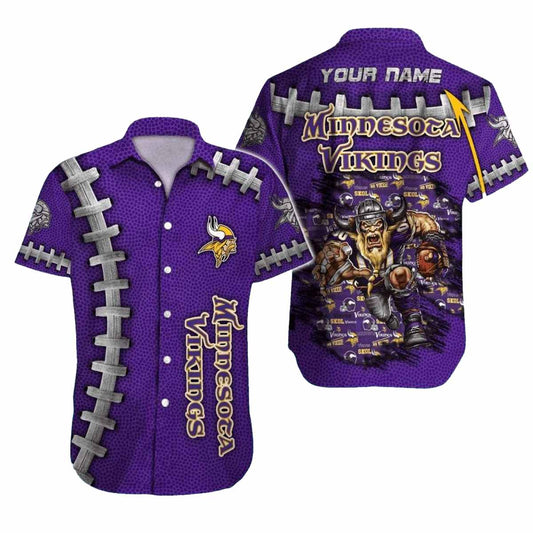 Personalized Minnesota Vikings Mascot And Ball Pattern Hawaiian Shirt - Moonbestprint