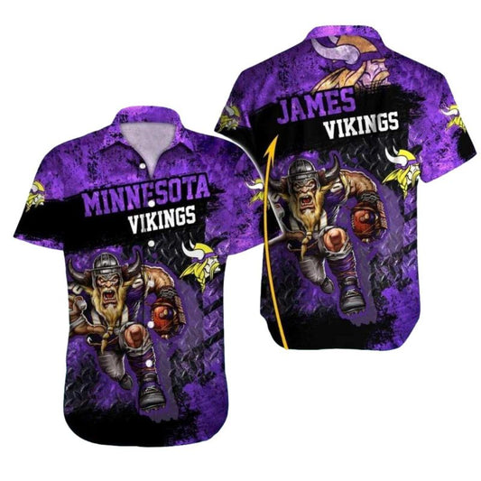 Personalized Minnesota Vikings Mascot Dark Grit Hawaiian Shirt - Moonbestprint