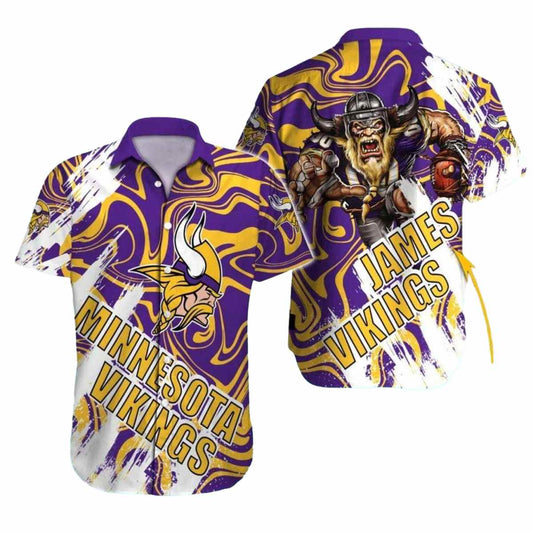 Personalized Minnesota Vikings Mascot Psychedelic Swirl Hawaiian Shirt - Moonbestprint