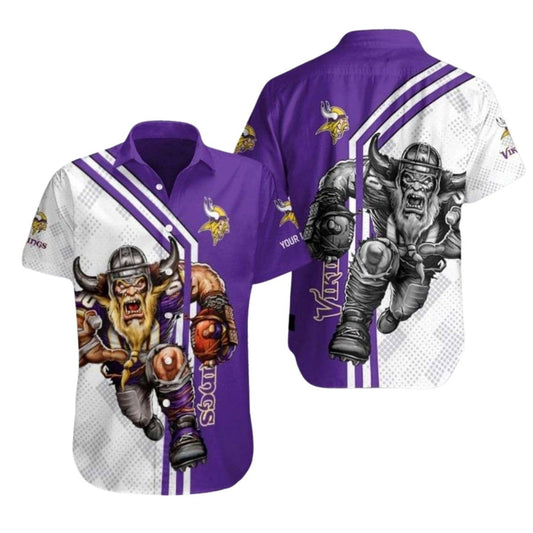 Personalized Minnesota Vikings Mascot Rush White And Purple Hawaiian Shirt - Moonbestprint