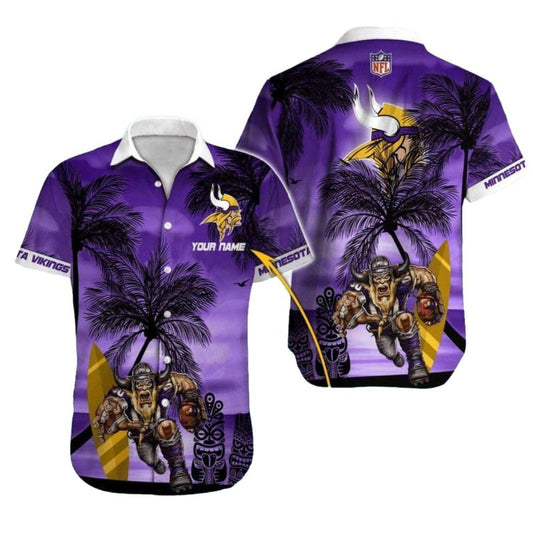 Personalized Minnesota Vikings Mascot Sunset Beachside Hawaiian Shirt - Moonbestprint