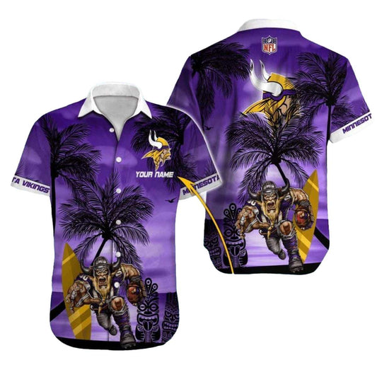 Personalized Minnesota Vikings Mascot Sunset Beachside Hawaiian Shirt - Moonbestprint