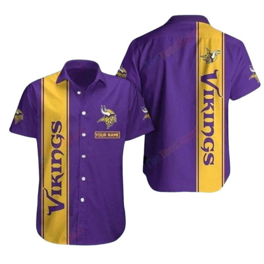 Personalized Minnesota Vikings Minimalist Purple Gold Hawaiian Shirt - Moonbestprint