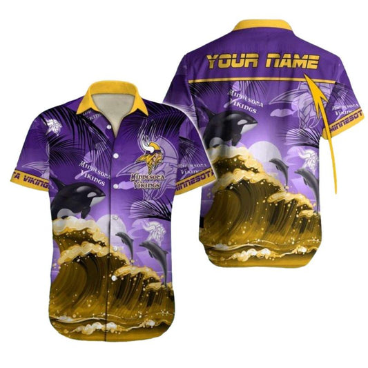 Personalized Minnesota Vikings Orca Wave And Moon Hawaiian Shirt - Moonbestprint