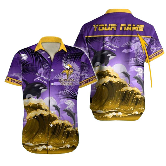 Personalized Minnesota Vikings Orca Wave And Moon Hawaiian Shirt - Moonbestprint