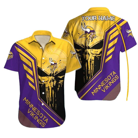 Personalized Minnesota Vikings Punisher Skull Inspired Hawaiian Shirt - Moonbestprint