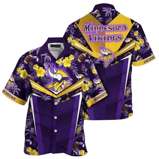 Personalized Minnesota Vikings Purple And Yellow Floral Hawaiian Shirt - Moonbestprint