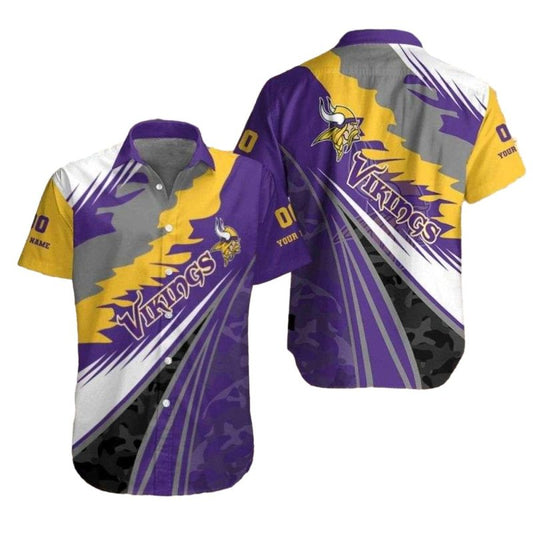 Personalized Minnesota Vikings Shadow Play Pattern Hawaiian Shirt - Moonbestprint