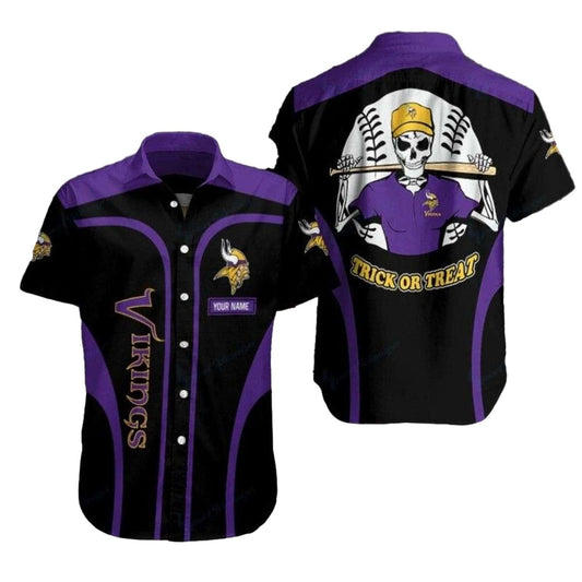 Personalized Minnesota Vikings Spooky Skeleton Spirit Hawaiian Shirt - Moonbestprint
