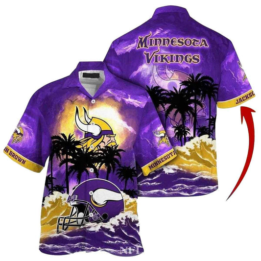 Personalized Minnesota Vikings Sunset Palms Scenic Beach Hawaiian Shirt - Moonbestprint